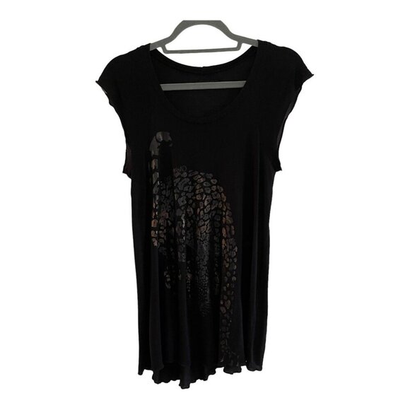 Lauren Moshi Black Leopard Graphic Asymmetrical Hem Tunic Tank Top Size XS Modal - Picture 10 of 10
